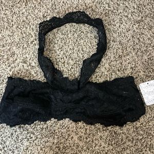 Nwt free people black lace halter bralette sz S
